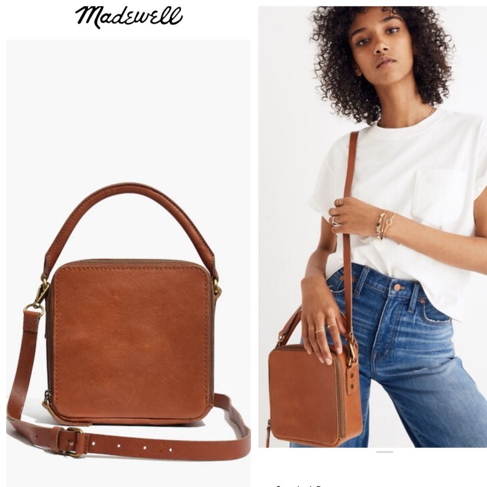 Madewell Leather Square Satchel Bag Shoulder Crossbody Zip Satchel Minimalist